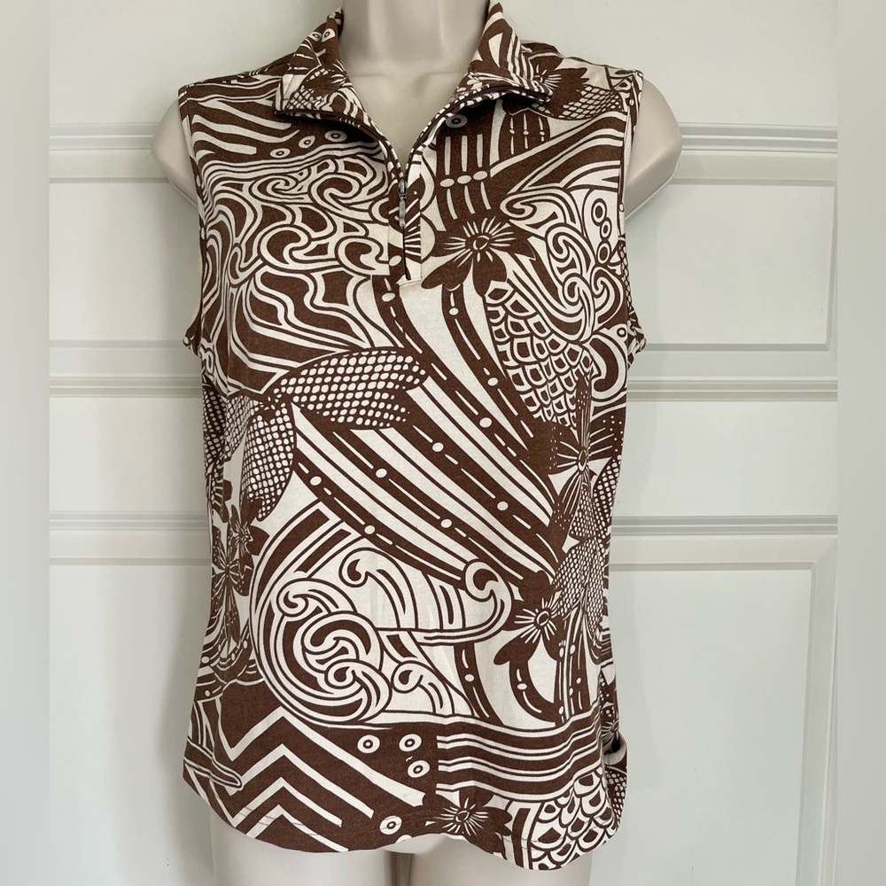 Bobby Chan Sleeveless 3/4 Zip Blouse, Size Small